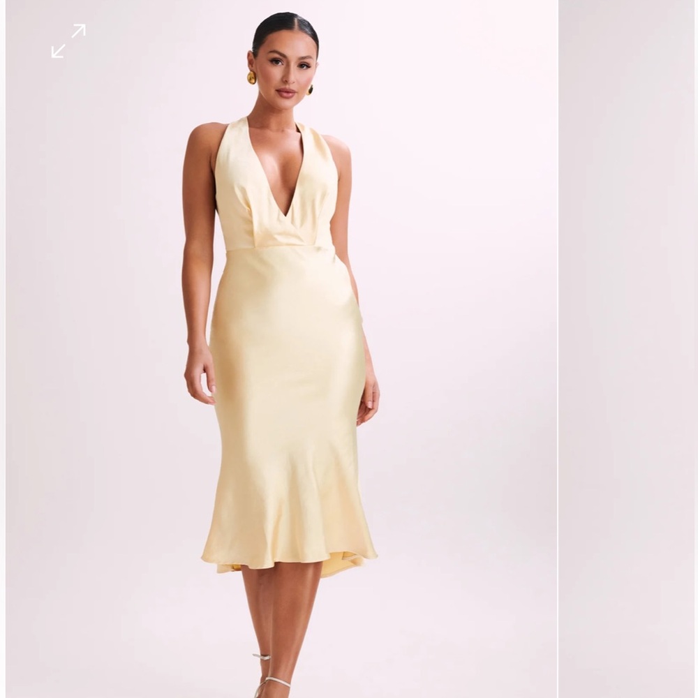 Terri satin cowl midi dress- Butter (light yellow)